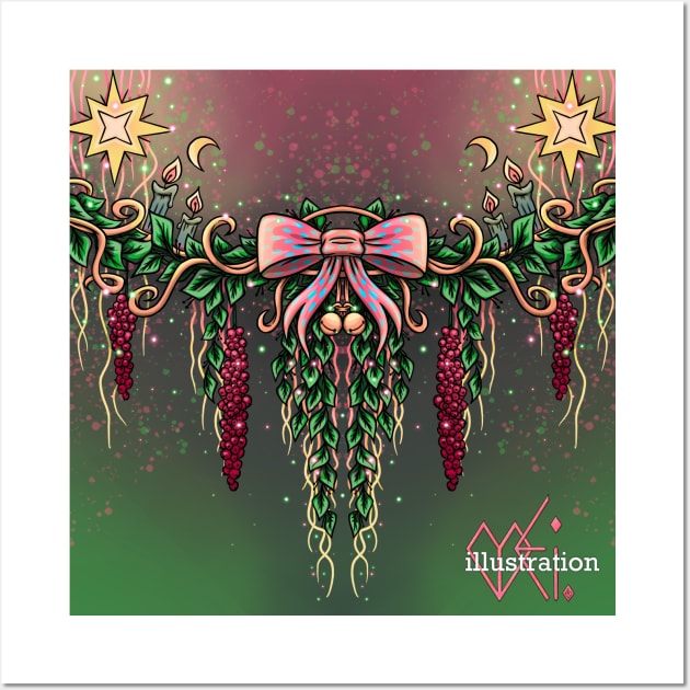 Christmas decorations bow Wall Art by Mei.illustration